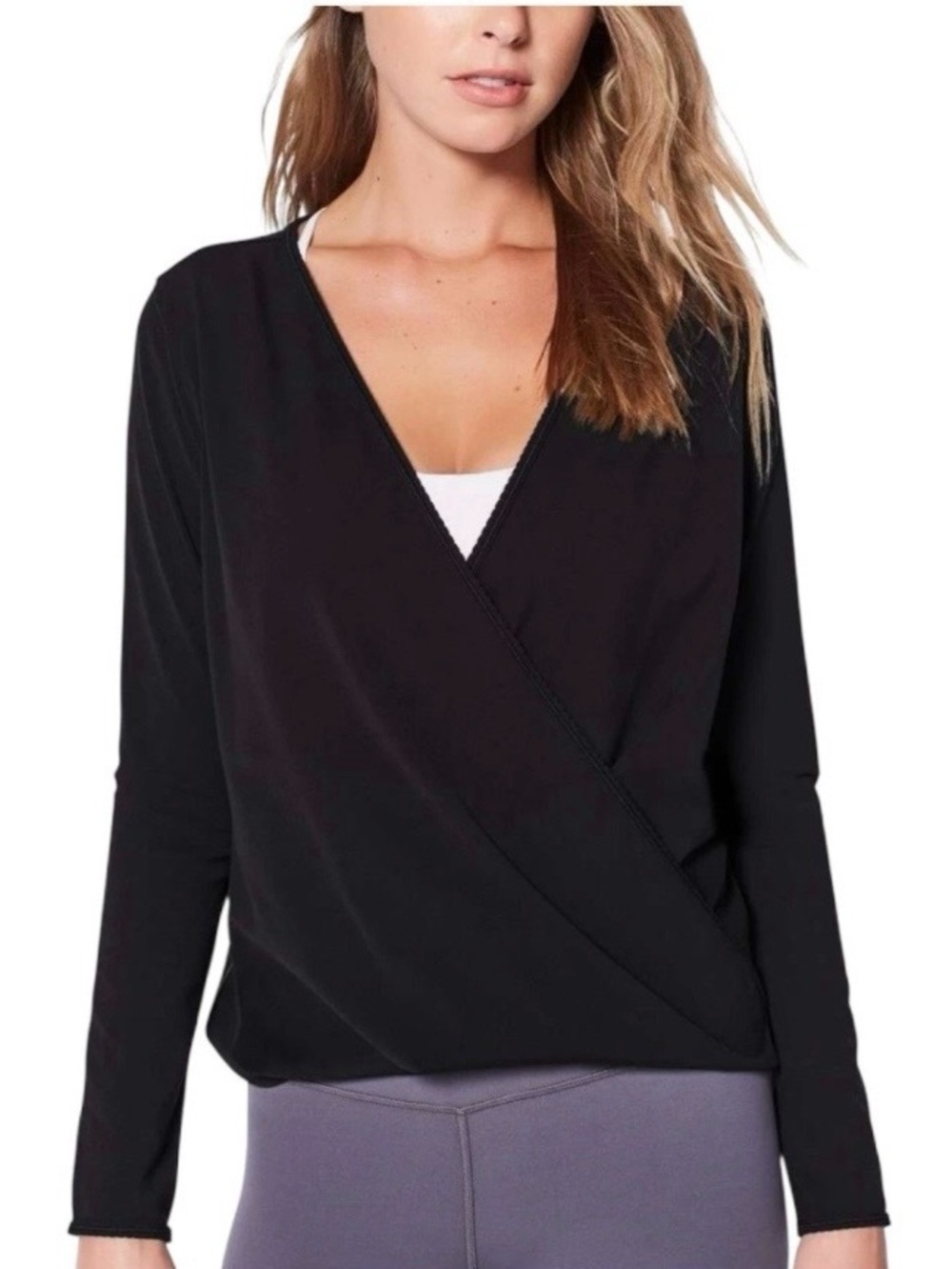 Lululemon Full Freedom Faux Wrap Long Sleeve Top Black Sz 4